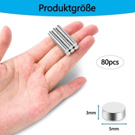 smartelf Pack of 80 Mini Magnets Round, 5 x 3 mm Small Magnets Strong, Neodymium Magnets, Magnets for Magnetic Board, Fridge Magnets for Crafts, Home, Door, Card, Photos, Parts Splicing