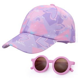 Girls Baseball Cap with Sunglasses Set Fashion Cute Trucker Hat Adjustable Snapback Kids Sun Hat Summer Sports Ponytail Cap