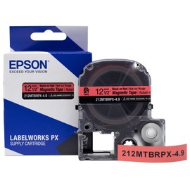 Epson Genuine LABELWORKS 212MTBRPX-4.9 Magnetic Tape Cartridge - Black on Red Magnet Label Maker Tape - 1/2" (12MM) Wide, 4.9 ft, Red