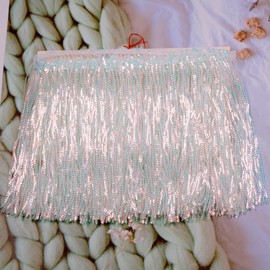 5 Yards 6.7 Inch Sequins Lace Tassel Fringe Trim for DIY Craft Latin Dress Clothing Embellishment Encryption Sequins Lace Tassel Fringe Trim Metallic Sequin Trim Embellishment Crafts (White)