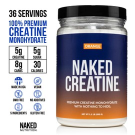 NAKED Pure Micronized Orange Creatine Monohydrate - 36 Servings - 500 Grams, 1.1Lb Bulk, Vegan, Non-GMO, Gluten Free, Soy Free. Aid Strength Gains, No Additives