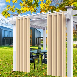 Comlax Outdoor Curtains Weatherproof with Eyelets, 132 x 215 cm, Beige, Opaque, Waterproof Outdoor Curtain, Balcony Gazebo, Protection for Porch, Pergola, Pack of 1