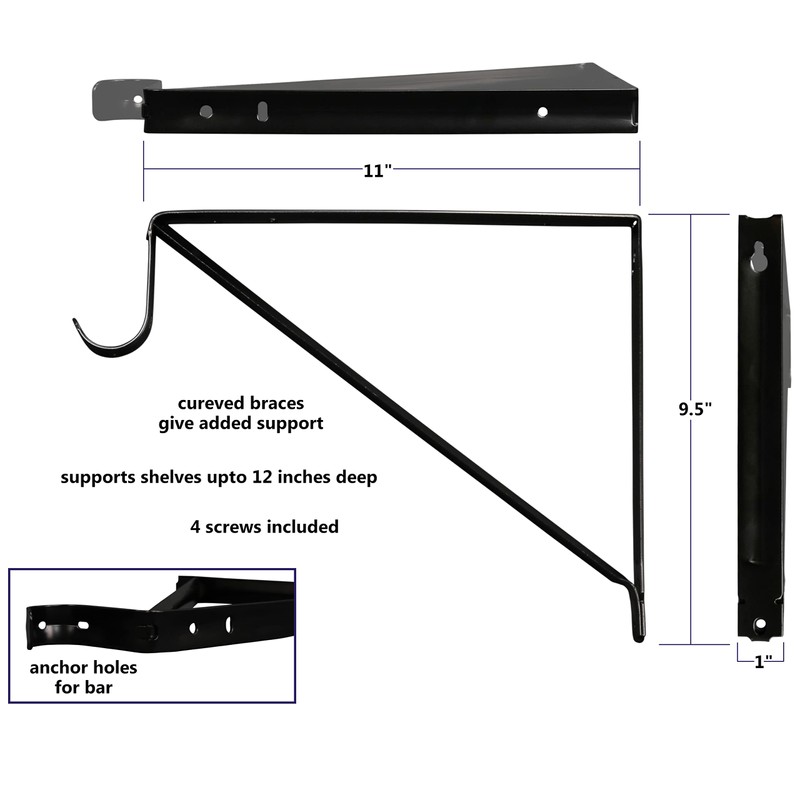 Harrier Hardware Premium Heavy Duty Closet Shelf and Rod Bracket,