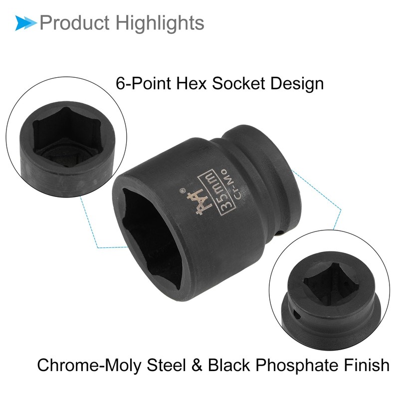 CoCud Shallow Impact Socket 3/4" Drive 35mm Socket Cr-Mo Steel