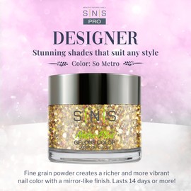 SNS Healthy Natural Nails SNS Nail Dip Powder, Gelous Color Dipping Powder - So Metro (Metallics, Bronze/Gold, Glitter) - Long-Lasting Dip Nail Color Lasts 14 Days - Low-Odor & No UV Lamp Required - 1 oz