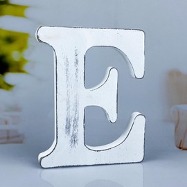 WOODOUNAI 6 Inch Rustic White Wood Letters Unfinished Wood Letters for Wall Decorative White Retro Standing Letters Sign Board Decoration for Craft Home Party Projects (E)