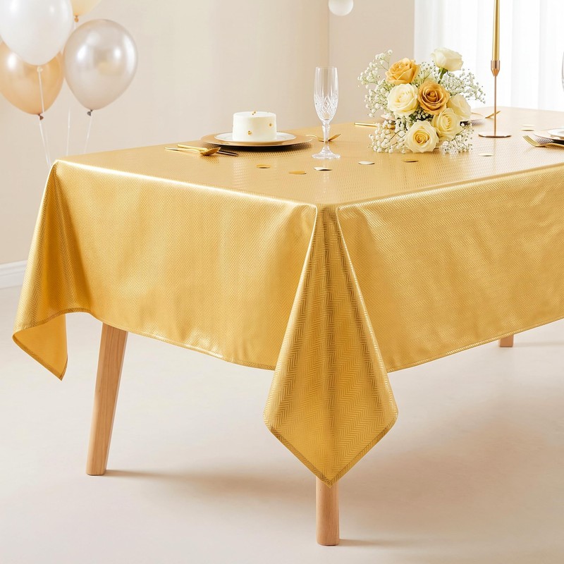 Gold Tablecloth 2Pack 60x102 Inch,Rectangle Metallic Gold Table Cover
