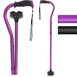 Vive Walking Cane with Swivel - Folding Cane with Offset Design for Women, Men, Seniors, Elderly, Adults - Supports 250lbs, Quad, Foldable, Adjustable, Lightweight, Slip Resistant Living Aid (Purple)