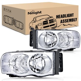Nilight 2002 2003 2004 2005 Ram 1500 2500 3500 Headlight Assembly Chrome Housing Clear Corner Clear Lens Headlamp Replacement Driver and Passenger Side 2 Pack
