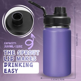ANSEVO 12oz Insulated Water Bottle, Stainless Steel BPA Free Lightweight Thermal Hot Cold Retention Leak Sweat Proof (Purple)
