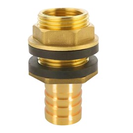 Brass Tank Duct with Spout, Rain Barrel Feed-Through 1 Inch Male Thread x 3/4 Inch Female Thread with Hose Nozzle 25 mm Hose Connection for Rain Barrel, Water Tanks, Cisterns