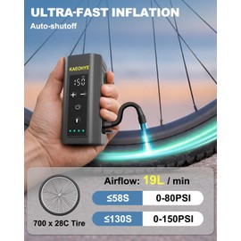 Mini Bike Pump with Bicycle Headlight, 150PSI Portable Electric Bike Air Pump with Presta and Schrader for Road/MTB/E-Bike, Digital Gauge & Auto-Stop