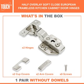 TOUCH Cabinet Hinges (1 Pair, 2 PCS) Frameless Cupboard Door Soft Close Hinges 3/8" Inch Half Overlay Concealed European Clip-On Hinges for Kitchen Cabinet 3D Adjustable with Screws
