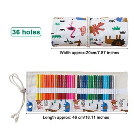 Pack of 2 36 Holes Pencil Roll Canvas Pen Roll Pencil Wrap Washable for Watercolour Pencils Crayons School Students Artist Sketching School and Office, multicoloured, Pencil case