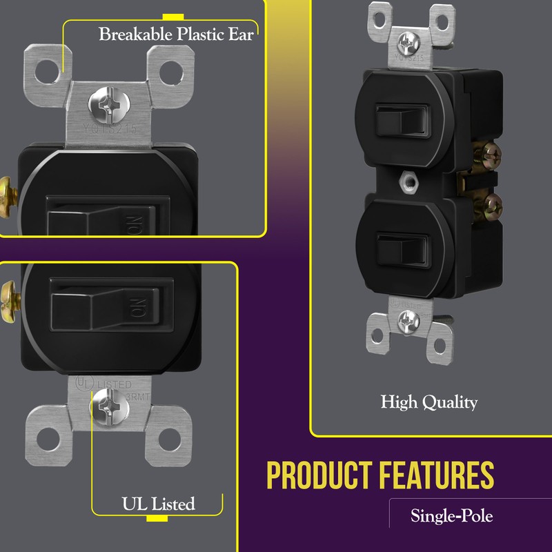 ENERLITES Duplex Double Toggle Light Switch, Single Pole, Side Wiring,