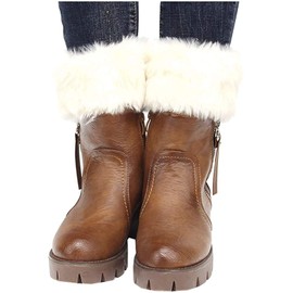 ELLITE Women's Winter Faux Fur Boot Cuff Knitting Leg Warmers Short-Ivory, 7