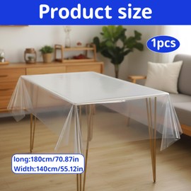 140×180cm Transparent Dining Table Cover, Clear Table Protector, Oil and Heat Resistant PVC Table Cloth, Cut to Size Plastic Table Protector for Home and Office Use