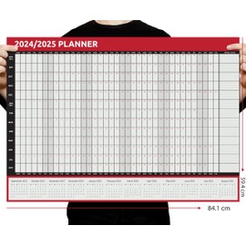 2024 2025 Wall Planner Calendar A1 Size (84cm x 59cm) Academic Mid Year to View Calendar Home Office School Work (Red)