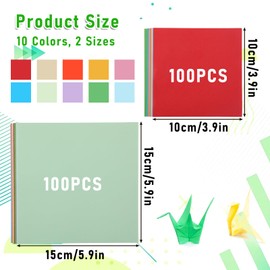 JJUNW 200 Pcs Origami Scrapbook, Paper Airplane Paper Double Sided Scrapbook Paper Origami 10x10 Origami 15x15 Square Mixed 10 Colors, Colored Construction Paper for Crafts and Art Folding