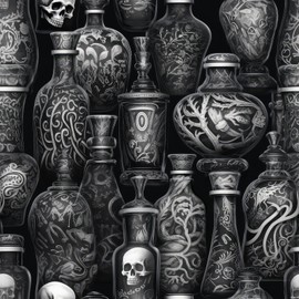 Dark Gothic Wallpaper Peel and Stick Black Cool Spooky Mysterious Vivid Whimsical Skeleton Leaf bottle Self Adhesive Contact Paper Removable Waterproof for Bedroom Renter friendly 17.71"x118.1"