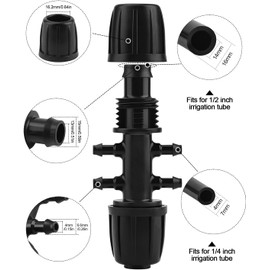 Rolcoassuns 20PCS Barbed Tee 1/2 inch to 1/4 inch Irrigation Tubing, Anti-Drop 6 Way Adapter Barbed Tee Connectors with 20 End Plugs for Drip Systems (fits 14mm ID/ 4mm ID), Black