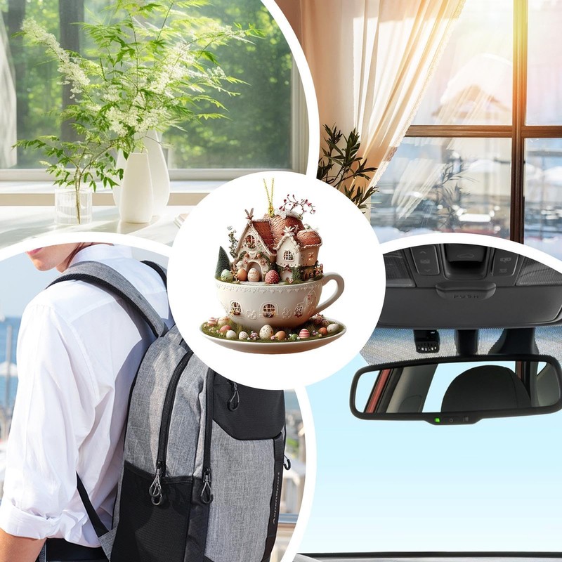 Easter Hangable Decorations, Coffee Cup House Easter Egg Cute Decorative