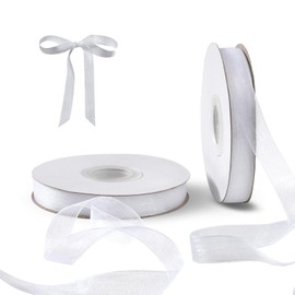 FAKILO White Organza Ribbon for Gift Wrapping, FAKILO 1/2 Inch Sheer Wrapping Ribbon for Bouquet, Wedding- 50 Yards Each Roll