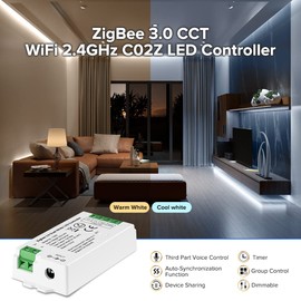 BTF-LIGHTING C02Z CCT Zigbee 3.0 LED Controller for 5050 CCT COB CCT LED Strip Voice Control Dimming Compatible with Bridge Tuya Dual-Mode Gateway (Not Included Gateway)