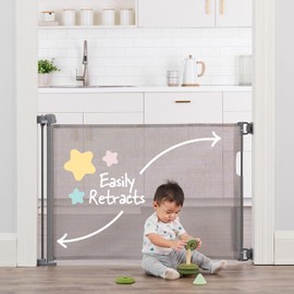 Regalo Extra Wide Retractable Baby Gate, Award Winning Brand, Expands up to 50" wide, Easy Install, includes Installation Template, Locking Indicator