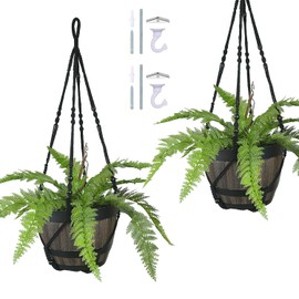 2 Pack Macrame Plant Hanger Black Large 43 Inch Long Hanging Planter Holder for Indoor Outdoor Decor with Swag Hooks