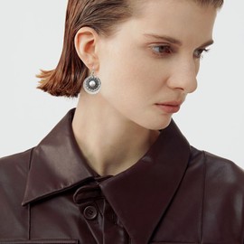 SLSF Unique Lightweight Bohemian Vintage Retro Round Circle Dangle Drop Earrings Minimalist Hypoallergenic Tribal Spiral Hoop Earring for Women Statement Jewelry Gifts (Silver 2)