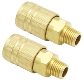 Qolekog Air Hose Fittings Brass Industrial Coupler 1/4-inch NPT Male Thread Compressor Quick Connect Fittings For Professional Jobsites and Automotive Shops I/M Style 2 Piece