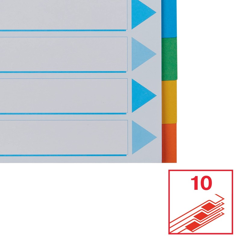 Esselte A4 Card File Dividers. 10 Parts Coloured Folder Dividers