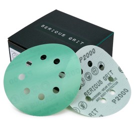 Serious Grit Sanding Discs 5 Inch 8 Hole 2000 Grit - Heavy-Duty Hook & Loop Wet Dry Film Sandpaper Discs - Ultra Fine Sand Paper for Random Orbital Sanders - Wood, Automotive, Epoxy, etc - 50 Pack Box