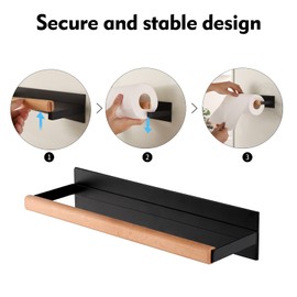 KES KPH502MA-BK Magnetic Kitchen Roll Holder for Fridge Kitchen Paper Roll Holder Magnetic Wall Roll Holder Wood and Metal