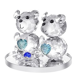 Crystal Bear & Diamond Flower, Souvenir Collection, Desktop Paperweight Decoration Wedding Favor, Gift for Valentine's Day Mother's Day Christmas Anniversary Birthday Thanksgiving Girls ( Blue )â¦