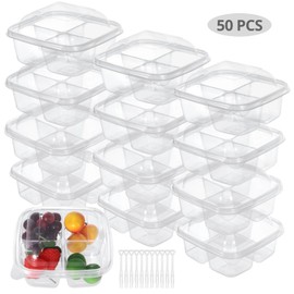 50 PCS Clear Plastic Bento Food Boxes with 200 Forks 4 Compartment Reusable Snack Fruit Yogurt Containers Leakproof Food Containers with Lids Divided Food Storage Containers for School Work Travel