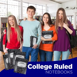 4E's Novelty College Ruled Composition Notebooks 4 Pack - Hard Cover 100 Sheets 9.75" x 7.5" for Notetaking, Black Marble Bulk Compositon Book, Back to School Supplies For Students Boys Girls & College by 4E’s Novelty