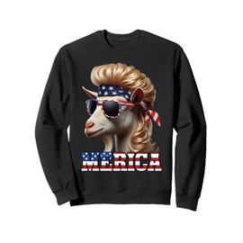 Patriotic Goat Wearing Mullet Wig 4th of July USA Flag Funny Sweatshirt