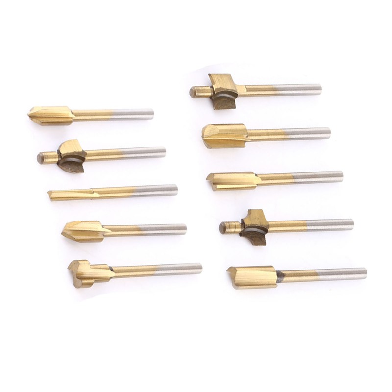 10pcs HSS Titanium Coated Woodworking Edge Cutters Trimmer Router Machine
