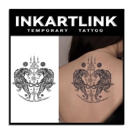INKARTLINK Tattoo Tech, 2 Sheets Large Semi Permanent Tattoo, Adult Art Design Temporary Tattoos, Lasts 1-2 Weeks, Waterproof, Realistic Look, No Reflection (Twin Tigers Mandala)