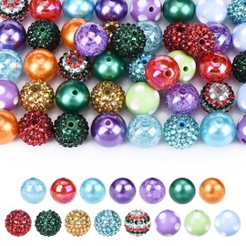 Echoed Elegance 20mm Focal Beads for Pens Keychain Making Kandi KitsBeads Rhinestone Beads Chunky Beads Bubblegum Beads for Pens Keychains DIY Craft Pen Bracelet Jewelry Making Supplies 60Pcs