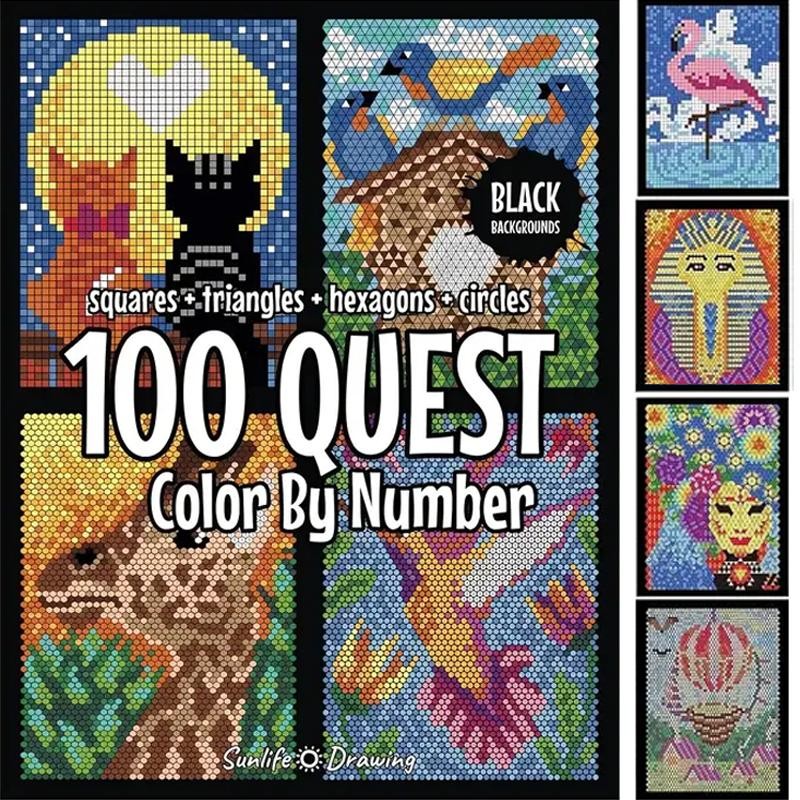 100 QUEST Color By Number Geometric Shapes Coloring Book -