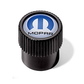 Mopar 82215721 Valve Stem Caps Black Valve Stem Caps White face and blue Mopar logo, set of four