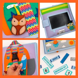 Jolly Designs® Premium Quiet Book My First Day of School, Montessori Toy from 1 Year, Motor Skills Book with Various Activities, Promote Fine Motor Skills, Sensory Skills and Creativity