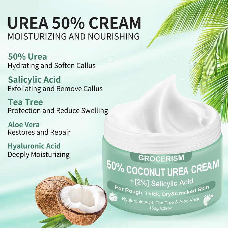 Urea Cream 50 Percent for Feet with Coconut 5.29 oz