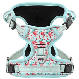 Timos No Pull Dog Harness, Release at Neck Reflective 3 Snap Buckles Adjustable No Choke Pet Vest with Front & Back 2 Leash Clips, Soft Padded Control Training Handle for Small Medium Large Dogs