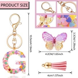 XGALBLA Alphabet Initial letter Keychain for Women Girls Tassel Butterfly Pink Cute Car Keychain for Wallet Backpack Bag Charm(Pink G)