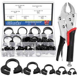 Glarks 57pcs 6.1-26.1mm Heavy Duty Black Double Gripping Nylon Hose Clamp Set, 5 Sizes Adjustable Speedy Double Snap Grip Hose Clamp with Locking Pliers Kit for Plumbing