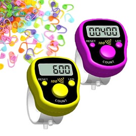 Stitch Counters 2Pcs LED Digital Row Counter and Stitch Markers 50 Pcs Crochet Stitch Markers for Knitting Sewing Stitching Weaving, Muslim Pray, Recording Sports Scoring, Lap Counting finger Counter